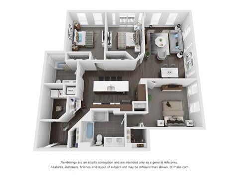 Floor plan for 3 beds, 2 baths, 1485 sqft
